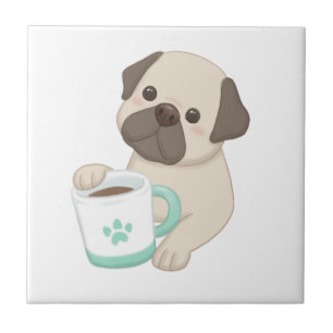 Cute Dog & Mug Illustration  Ceramic Tile