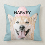 Cute Dog Name Kawaii Smiling Shibu Inu Blue Throw Pillow<br><div class="desc">Can be customized to suit your needs. Add your own name - change fonts and background color to suit your preference. 
© Gorjo Designs. Made for you via the Zazzle platform. 

// Need help customizing your design? Got other ideas? Feel free to contact me (Zoe) directly.</div>