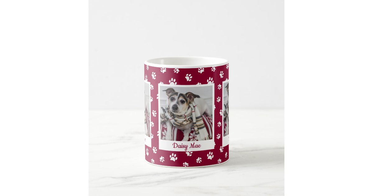 Cute Dog Name Photo Red And White Paw Prints Coffee Mug Zazzle Com