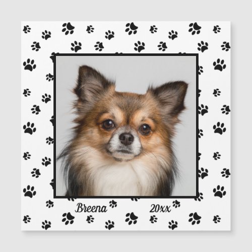 Cute Dog Name Year Photo Black Paw Prints Magnet
