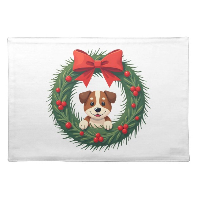 Cute Dog Nose Christmas Wreath Christmas Dog Mom D Cloth Placemat (Front)
