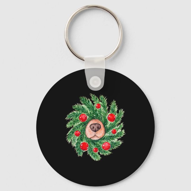 Cute Dog Nose Christmas Wreath Christmas Dog Mom D Keychain (Front)
