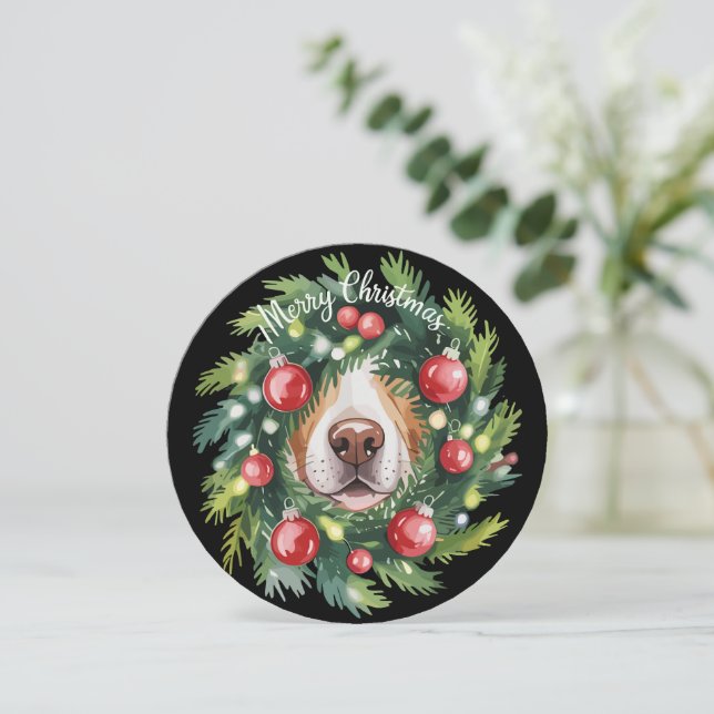 Cute Dog Nose Christmas Wreath Dog Mom Dog Lover  Holiday Card (Standing Front)