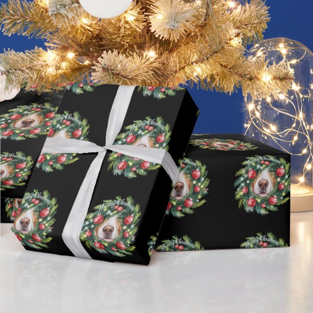 Cute Dog Nose Christmas Wreath Dog Mom Dog Lover  Wrapping Paper (Holidays)