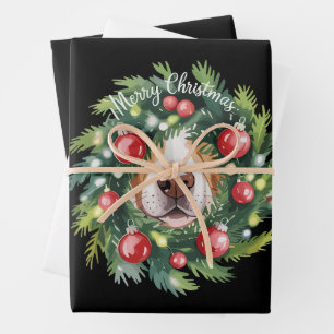 Cute Dog Nose Christmas Wreath Dog Mom Dog Lover Wrapping Paper Sheets
