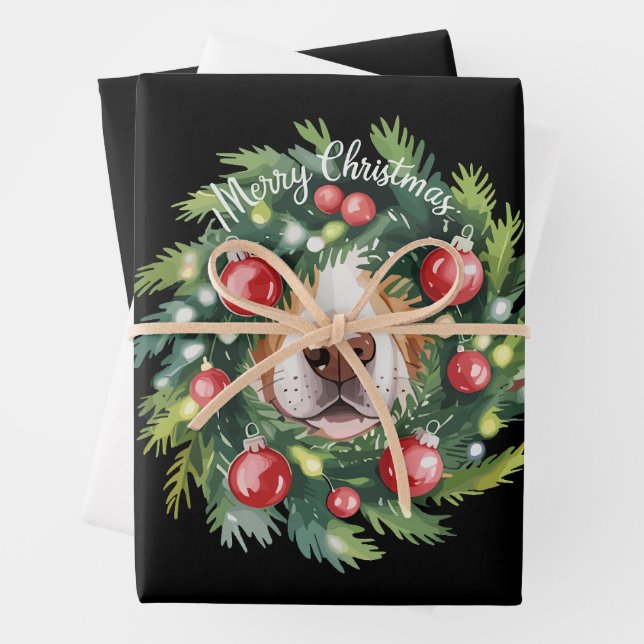 Cute Dog Nose Christmas Wreath Dog Mom Dog Lover  Wrapping Paper Sheets (In situ)