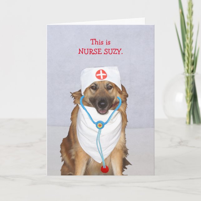 Cute Dog Nurse Get Well Card (Front)