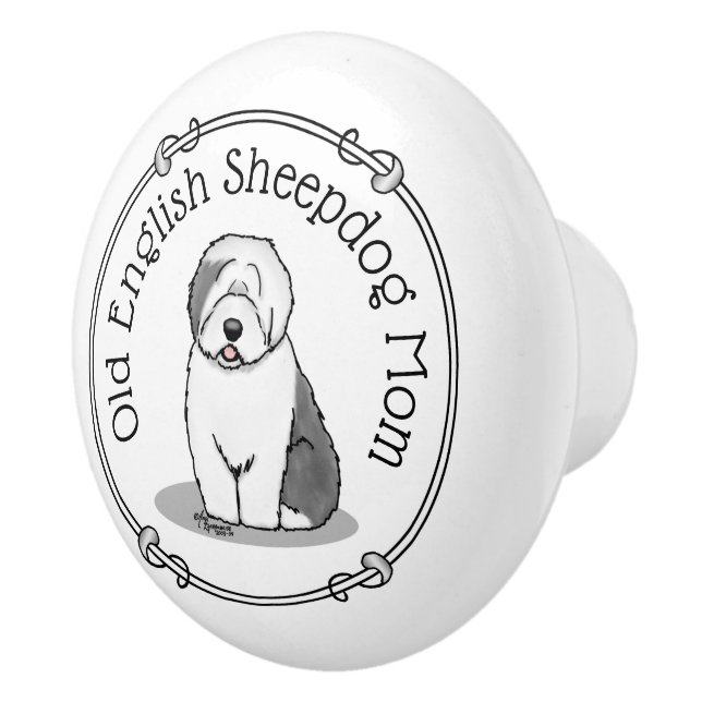 Cute Dog OES Mom Old English Sheepdog Mom (Gray 1) Ceramic Knob (Right)