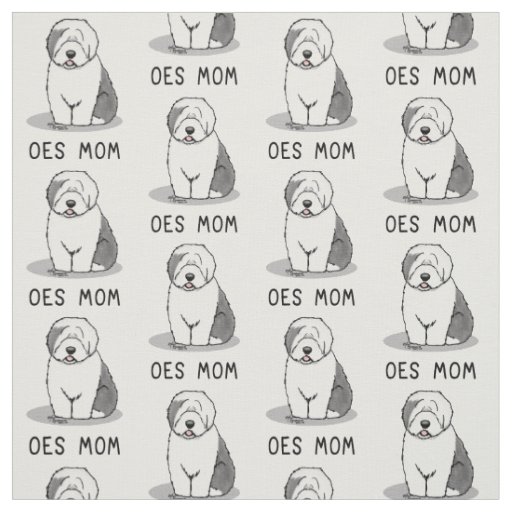 Cute Dog OES Mom Old English Sheepdog Mom (Gray 1) Fabric