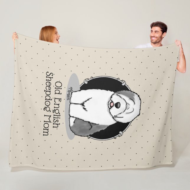Cute Dog OES Mom Old English Sheepdog Mom (Gray 1) Fleece Blanket (In Situ)