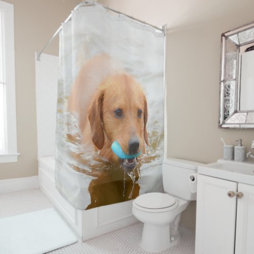 Cute Dog On Beach Swimming Summer Portrait Shower Curtain