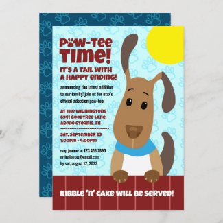 Cute Dog on Fence Pet Adoption Pawprints Paw-tee! Invitation