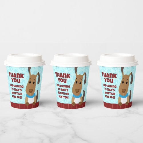 Cute Dog on Fence Pet Adoption Pawprints Thank You Paper Cups