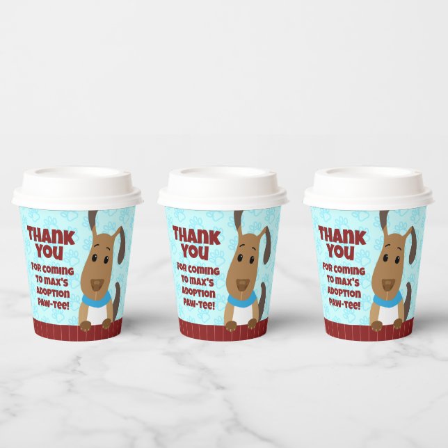 Cute Dog on Fence Pet Adoption Pawprints Thank You Paper Cups (Multi)