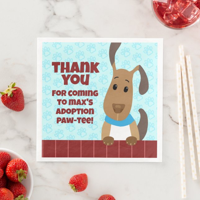 Cute Dog on Fence Pet Adoption Pawprints Thank You Paper Dinner Napkins (Insitu)