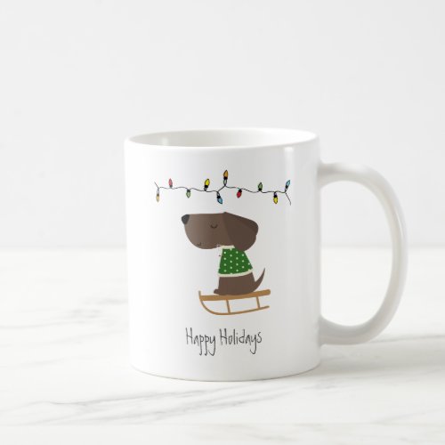 Cute Dog on Sled Holiday Coffee Mug