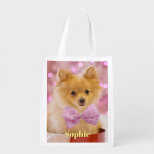 Cute Dog or Your Photo, Name Grocery Bag