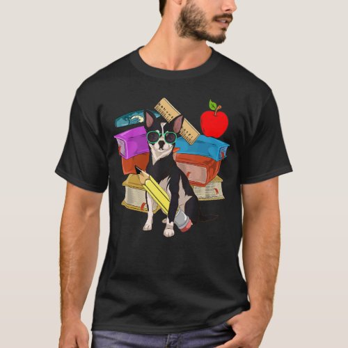 Cute Dog Owner School Student Dog  Sunglasses Chih T_Shirt