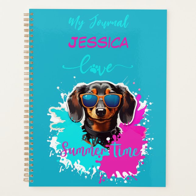 Cute Dog Paint Pink Blue Love Summer Time Planner (Front)
