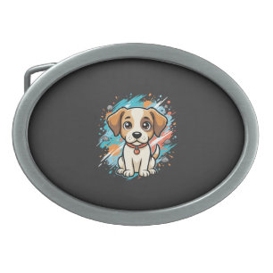 Cute Dog Paint Splash Vector Art_1 Belt Buckle