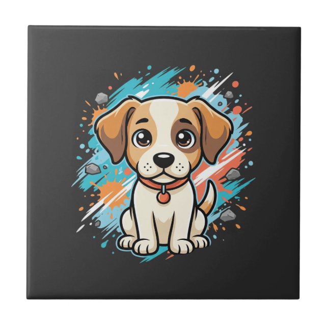 Cute Dog Paint Splash Vector Art_1 Ceramic Tile (Front)