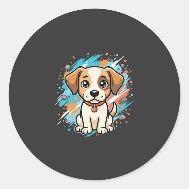 Cute Dog Paint Splash Vector Art_1 Classic Round Sticker (Front)