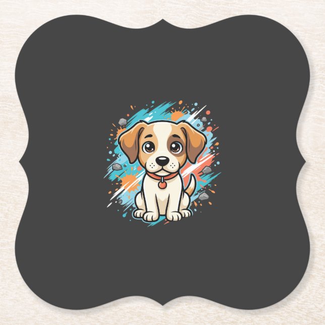 Cute Dog Paint Splash Vector Art_1 Paper Coaster (Front)