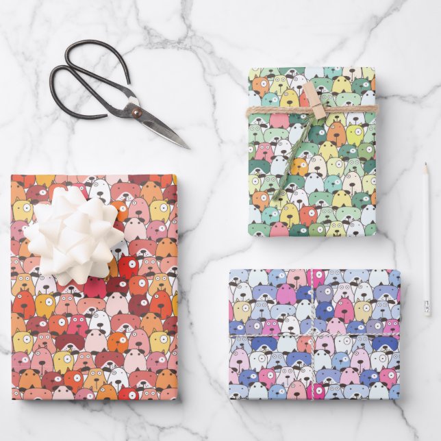 Cute Dog pattern Blue Red Green  Wrapping Paper Sheets (Front)