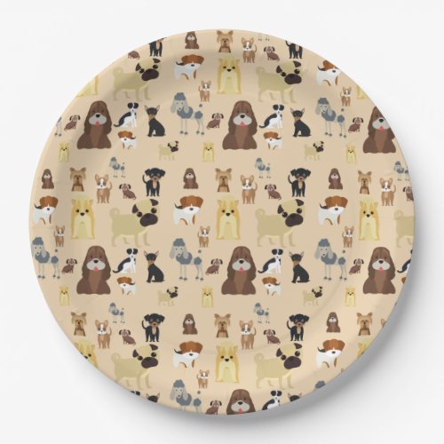 cute dog pattern design for dog lovers_ Beige back Paper Plates