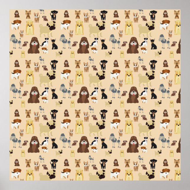 cute dog pattern design for dog lovers- Beige back Poster (Front)