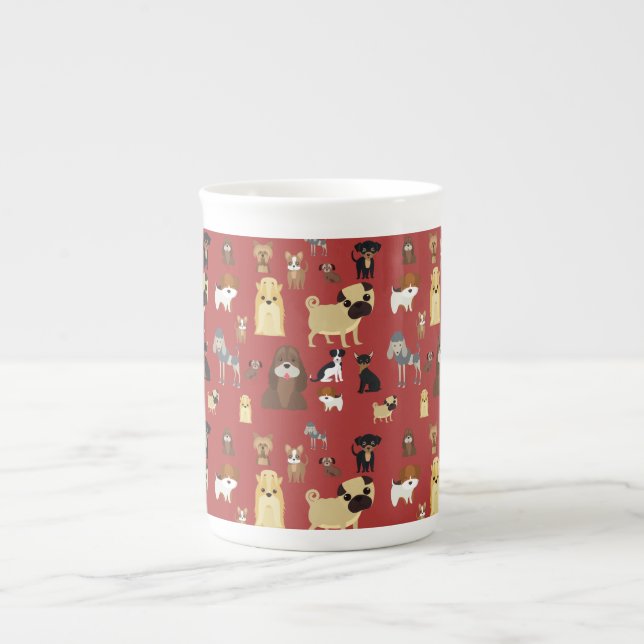 cute dog pattern design for dog lovers- red bac bone china mug (Front)