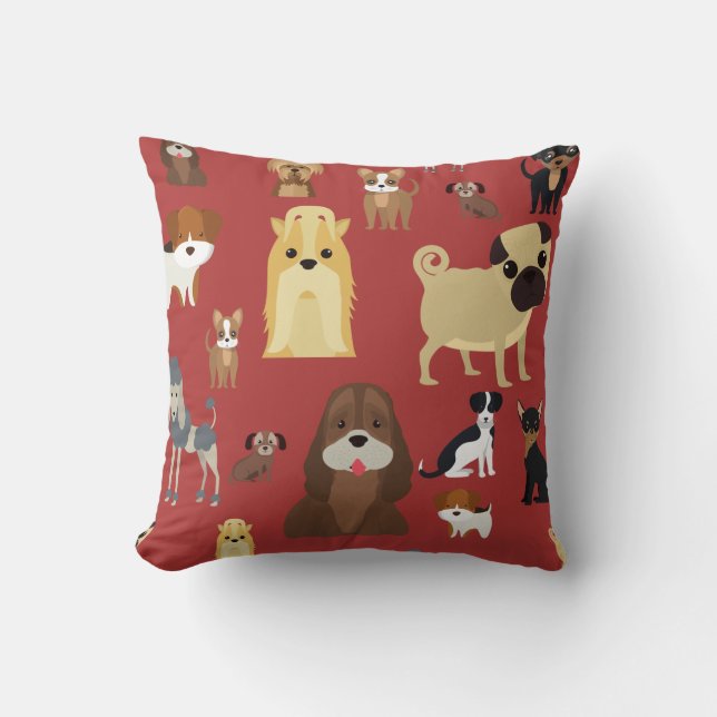 cute dog pattern design for dog lovers- red back throw pillow (Front)