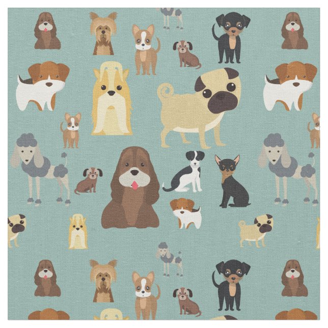 cute dog pattern design for dog lovers- turquoise  fabric (Close Up)