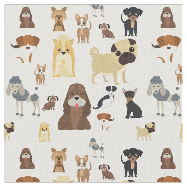 cute dog pattern design for dog lovers- white back fabric (Close Up)