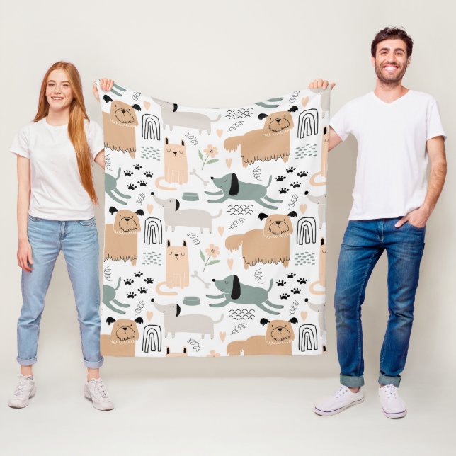 Cute Dog Pattern Fleece Blanket (In Situ)