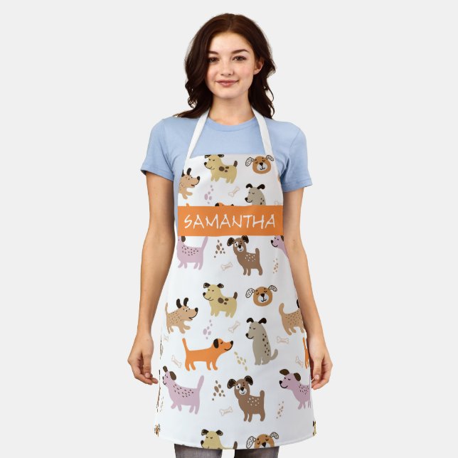 Cute Dog Pattern Groomer Vet Personalized Apron (Worn)