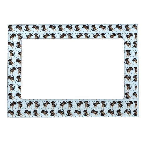 Cute Dog Pattern Paw Print Sky Blue Magnetic Frame