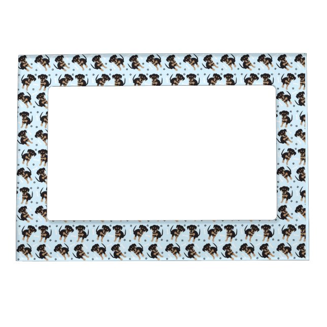 Cute Dog Pattern Paw Print Sky Blue Magnetic Frame (Front)