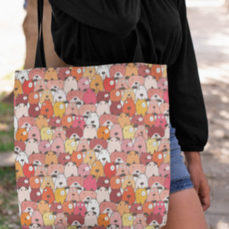 Cute dog pattern Red Orange Yellow Animal print Tote Bag