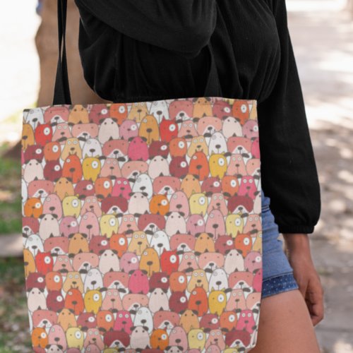 Cute dog pattern Red Orange Yellow Animal print Tote Bag