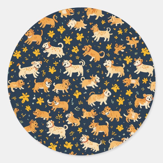 Cute dog pattern that kids love classic round sticker (Front)