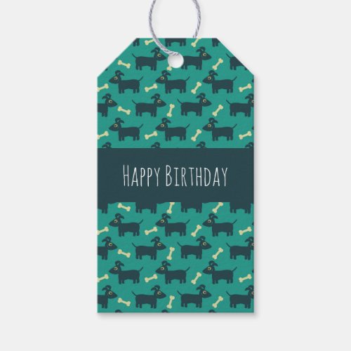 Cute Dog Pattern with Bone Happy Birthday Gift Tags