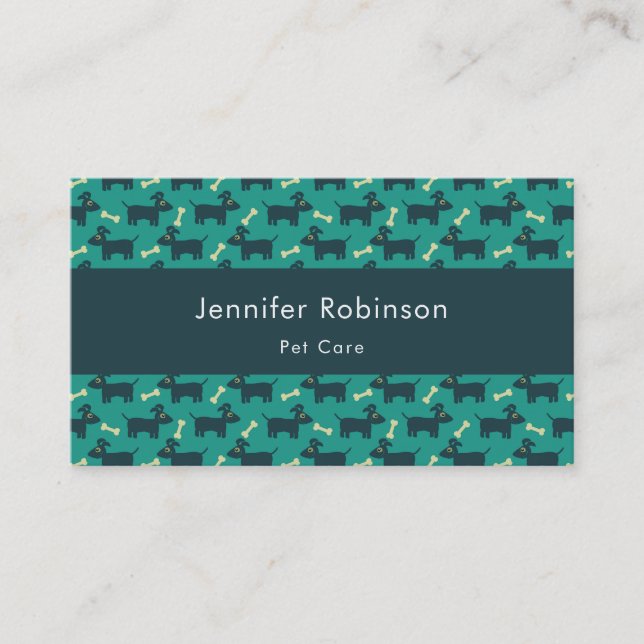 Cute Dog Pattern with Bone on Green Background Business Card (Front)