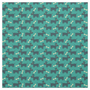 Cute Dog Pattern with Bone on Green Background Fabric