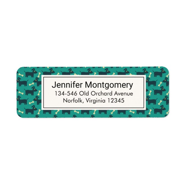 Cute Dog Pattern with Bone on Green Background Label (Front)