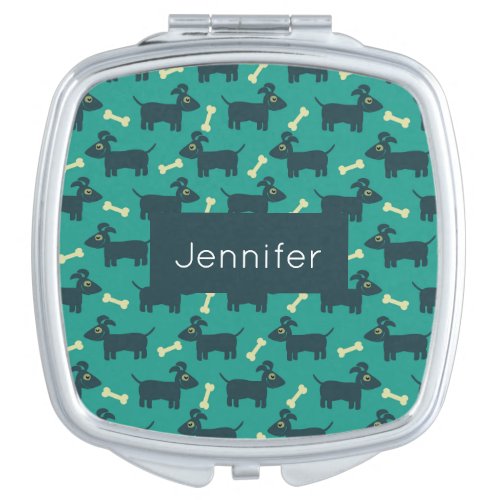 Cute Dog Pattern with Bone on Green Background Makeup Mirror
