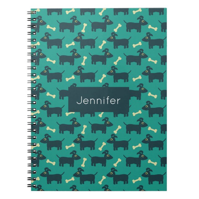 Cute Dog Pattern with Bone on Green Background Notebook (Front)