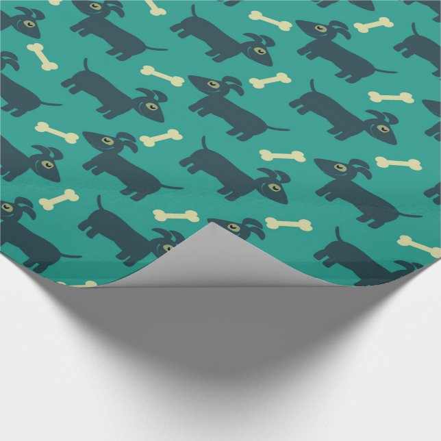 Cute Dog Pattern with Bone on Green Background Wrapping Paper (Corner)