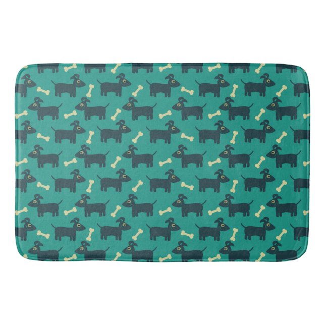 Cute Dog Pattern with Floppy Ears & Bone Bathroom Mat (Front)