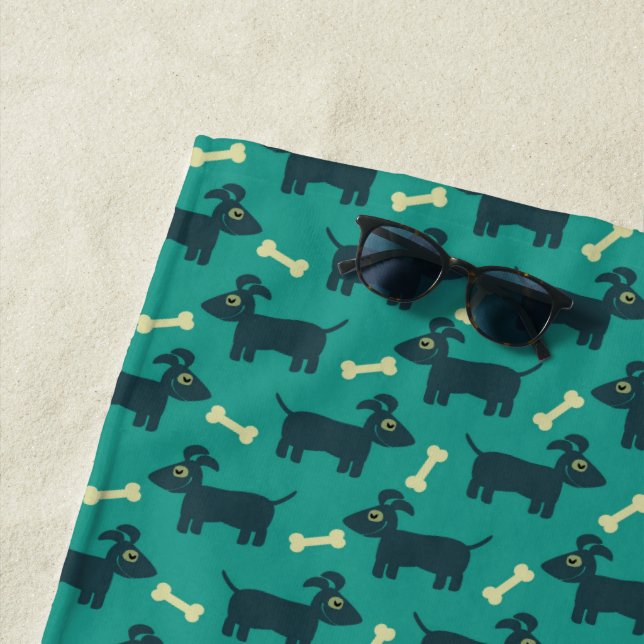 Cute Dog Pattern with Floppy Ears & Bone Beach Towel (In Situ)
